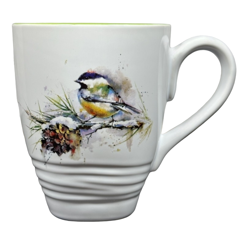 Dean Crouser Watercolor Chickadee and Pinecone Holiday Green Inside Mug Demdaco