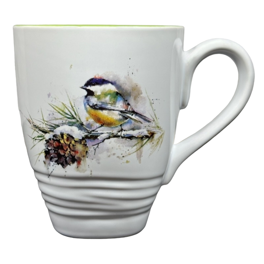 Dean Crouser Watercolor Chickadee and Pinecone Holiday Green Inside Mug Demdaco