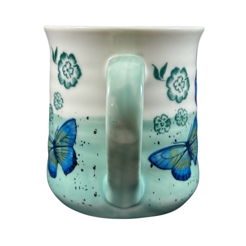 Floral Blue & Green Butterflies Ridged Mug by Sheffield Home with decorative butterflies and flower design