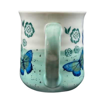 Floral Blue & Green Butterflies Ridged Mug by Sheffield Home with decorative butterflies and flower design