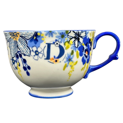 Tea Time Letter "D" Monogram Initial Floral Pedestal Mug Anthropologie
