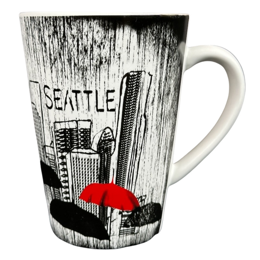 Seattle Skyline Black And White Red Umbrella Mug
