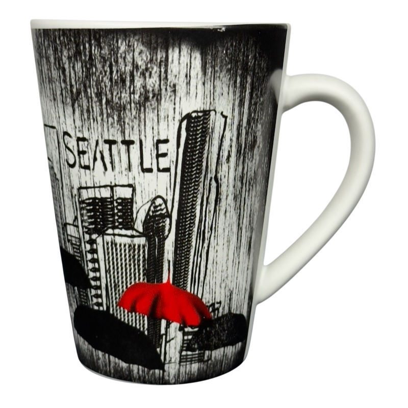 Seattle Skyline Black And White Red Umbrella Mug