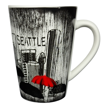 Seattle Skyline Black And White Red Umbrella Mug