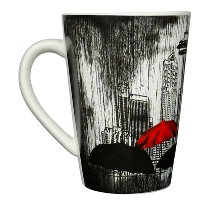 Seattle Skyline Black And White Red Umbrella Mug