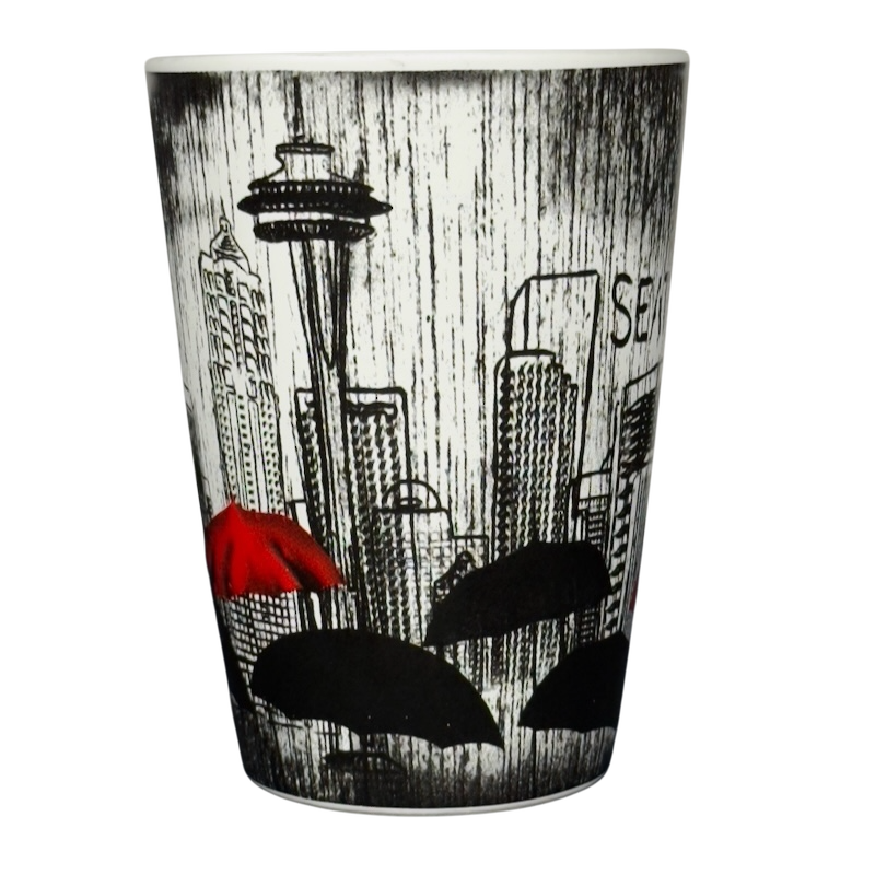 Seattle Skyline Black And White Red Umbrella Mug
