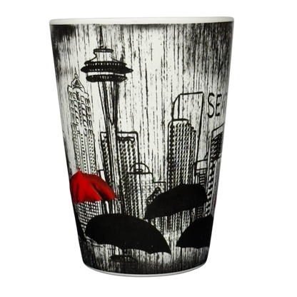 Seattle Skyline Black And White Red Umbrella Mug