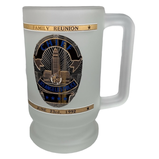 Chief Daryl Gates Los Angeles Police Family Reunion June 23rd 1992 Frosted Glass Mug Kapan-Kent Co.