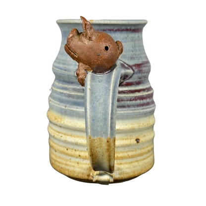 Pig On Handle Signed 3D Ridged Pottery Mug