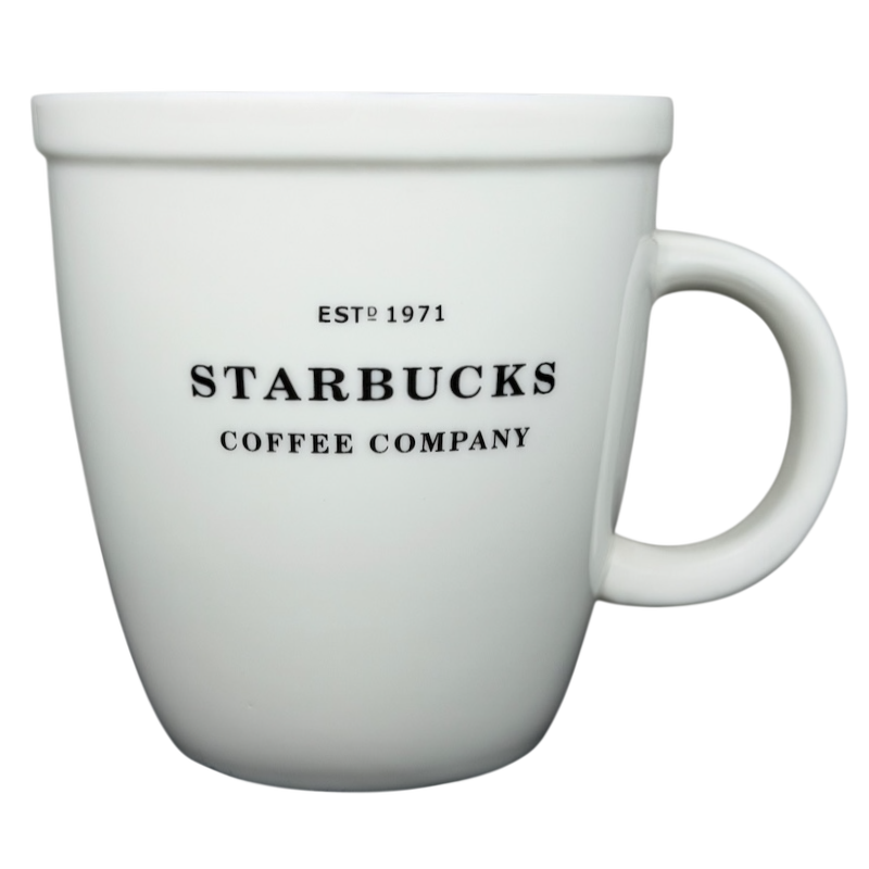 Starbucks Coffee Company Barista Abbey ESTD 1971 Large White Mug With Black Lettering