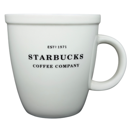 Starbucks Coffee Company Barista Abbey ESTD 1971 Large White Mug With Black Lettering