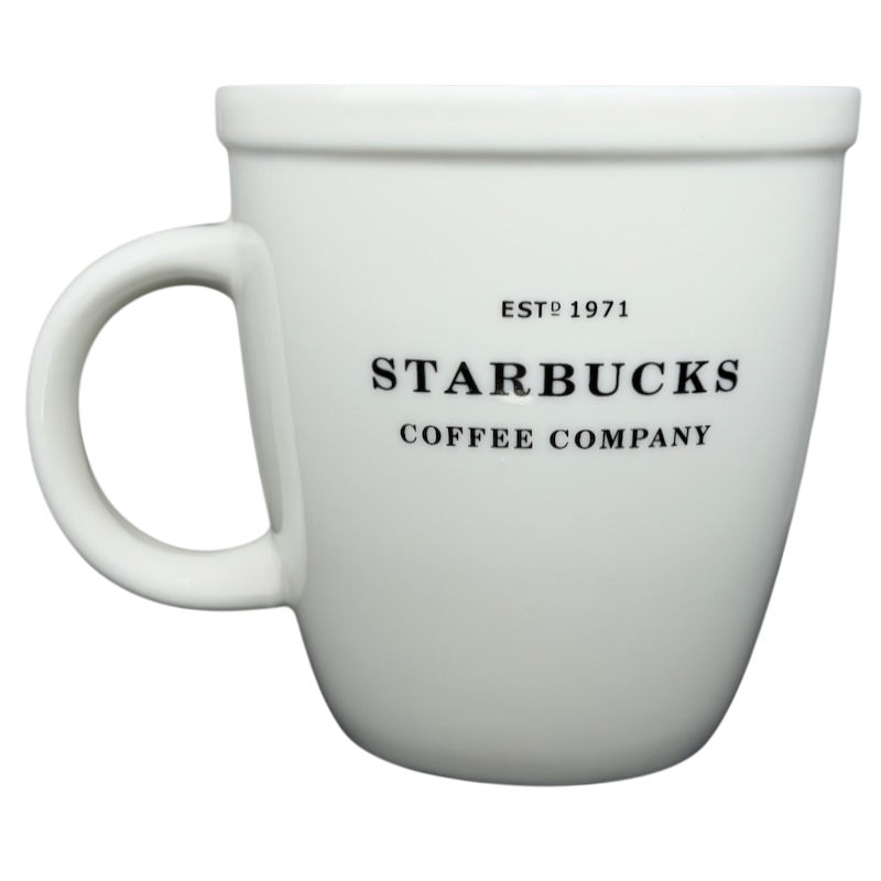 Starbucks Coffee Company Barista Abbey ESTD 1971 Large White Mug With Black Lettering