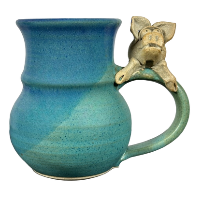 Pig On Handle Signed 3D Pottery Mug