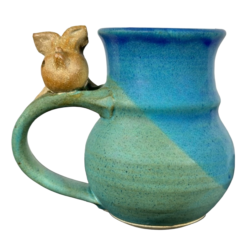 Pig On Handle Signed 3D Pottery Mug