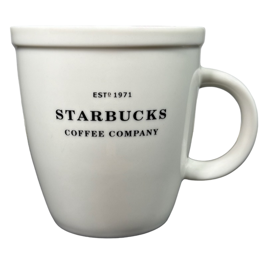 Starbucks Coffee Company Barista Abbey ESTD 1971 Large White Mug With Black Lettering