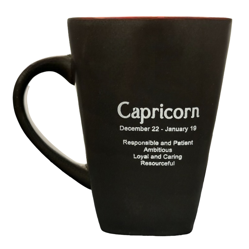 Capricorn Tall Zodiac Astrology Etched Square Bottom Red Interior Mug Fisher