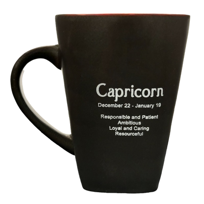 Capricorn Tall Zodiac Astrology Etched Square Bottom Red Interior Mug Fisher