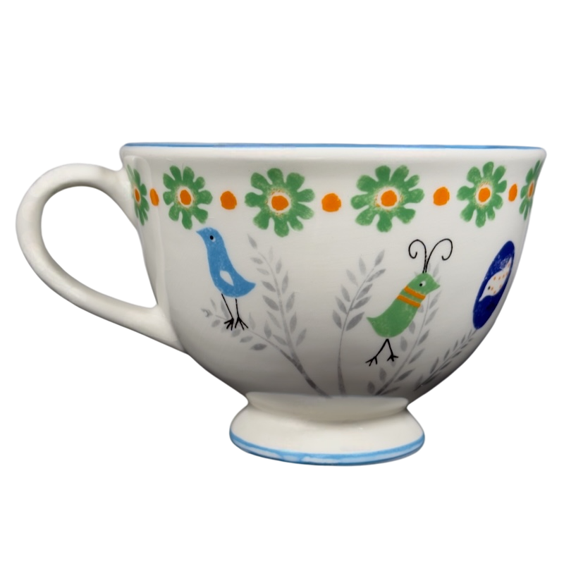 Biscuit Birds And Flowers Pedestal Mug Anthropologie