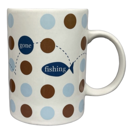 Daddy-O Gone Fishing Brown And Blue Polka Dots Mug 2004 Starbucks