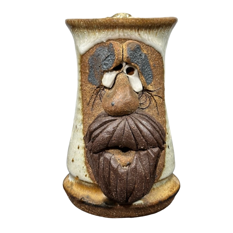 Ugly Face Pottery 3D Man With Moustache And Beard Tall Mug Mahon Made Stoneware