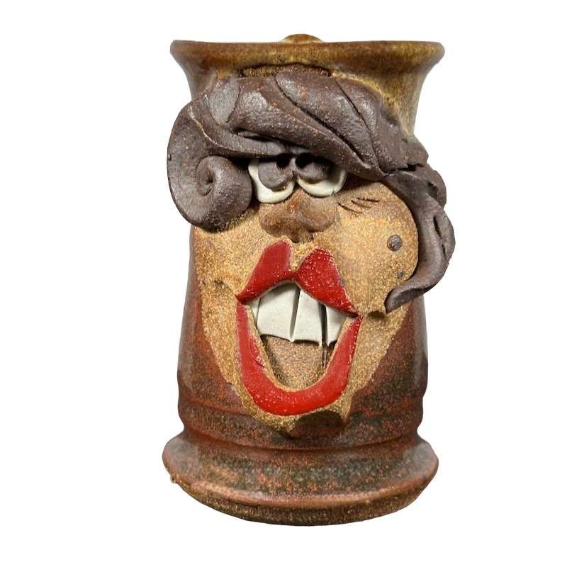 Ugly Face Pottery 3D Woman With Red Lips Mug Mahon Made Stoneware