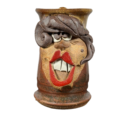 Ugly Face Pottery 3D Woman With Red Lips Mug Mahon Made Stoneware