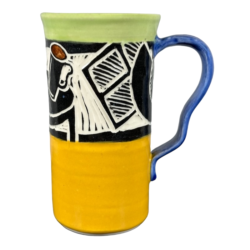 Abstract And Coffee Mugs Etched Signed E Lamb Pottery Mug