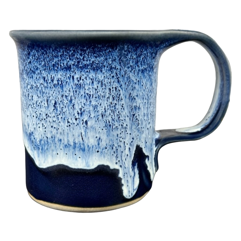 Drip Glaze Blue And White Finish Signed Pottery Mug