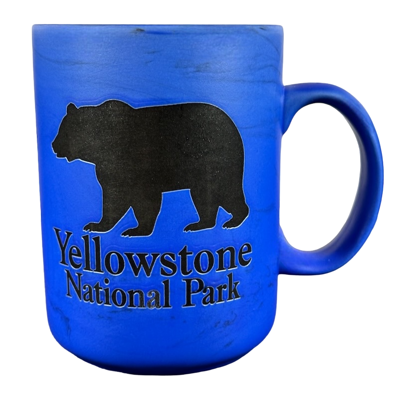 Yellowstone National Park Bear Etched Marble Blue Mug