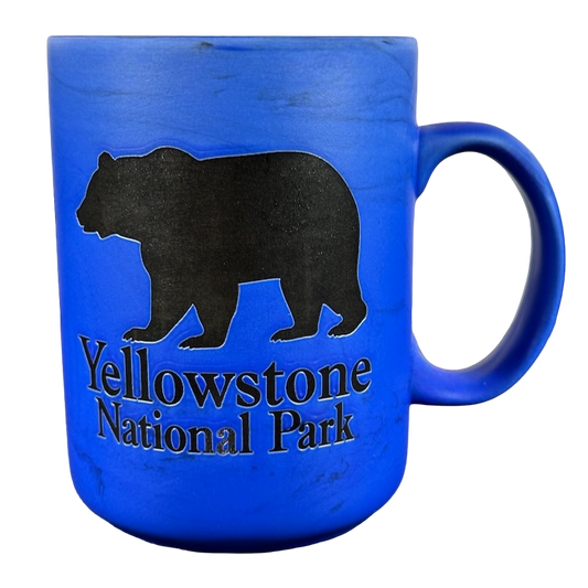 Yellowstone National Park Bear Etched Marble Blue Mug