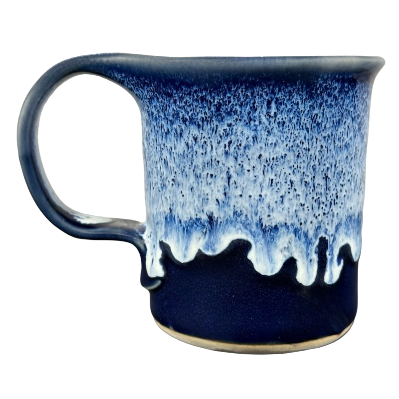 Drip Glaze Blue And White Finish Signed Pottery Mug