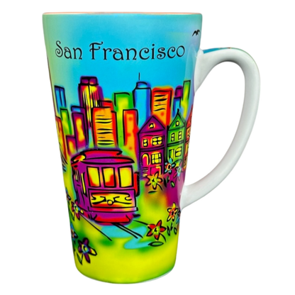 San Francisco Skyline Cable Car And Golden Gate Bridge Neon Colors Tall Mug