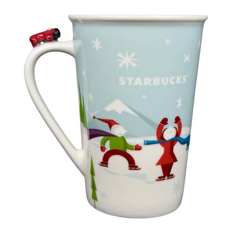 Children Ice Skating And Boy With Dog Sledding Airplane On Handle 8oz Mug 2011 Starbucks