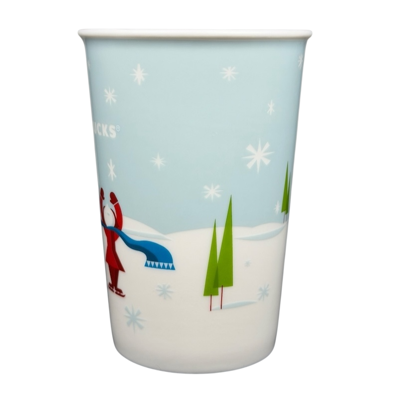 Children Ice Skating And Boy With Dog Sledding Airplane On Handle 8oz Mug 2011 Starbucks