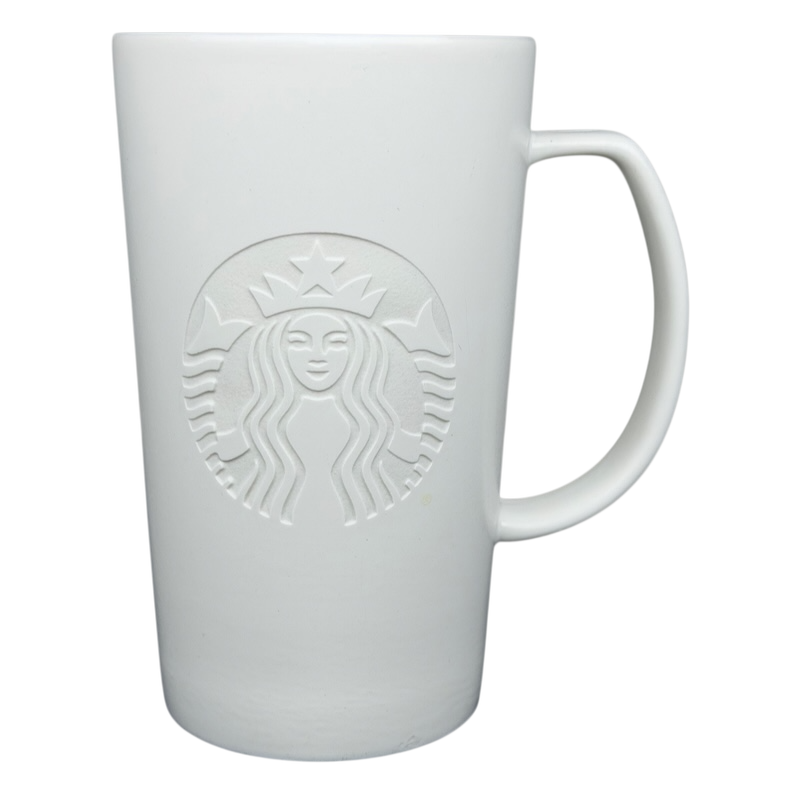Starbucks Etched Siren vintage Mug featuring a classic embossed design and sleek white finish
