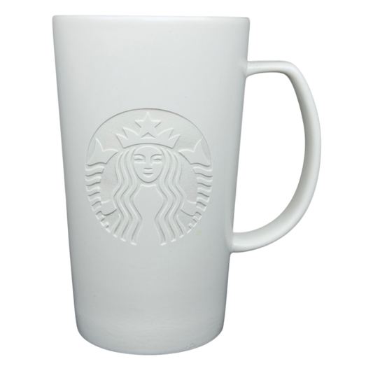 Starbucks Etched Siren vintage Mug featuring a classic embossed design and sleek white finish