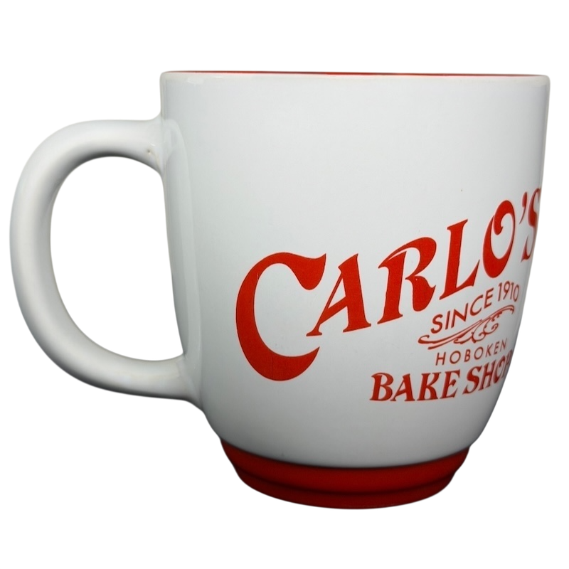 Carlo's Bake Shop collectible mug featuring red lettering and a comfortable handle