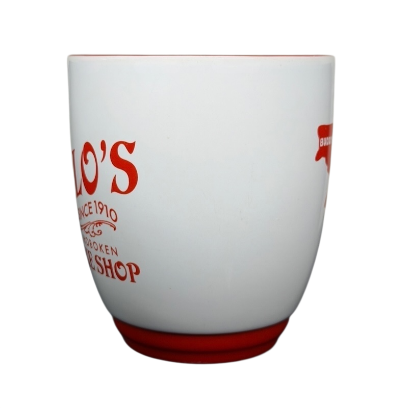 Carlo's Bake Shop collectible mug featuring red detailing and classic design for coffee lovers