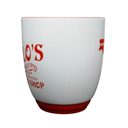 Carlo's Bake Shop collectible mug featuring red detailing and classic design for coffee lovers