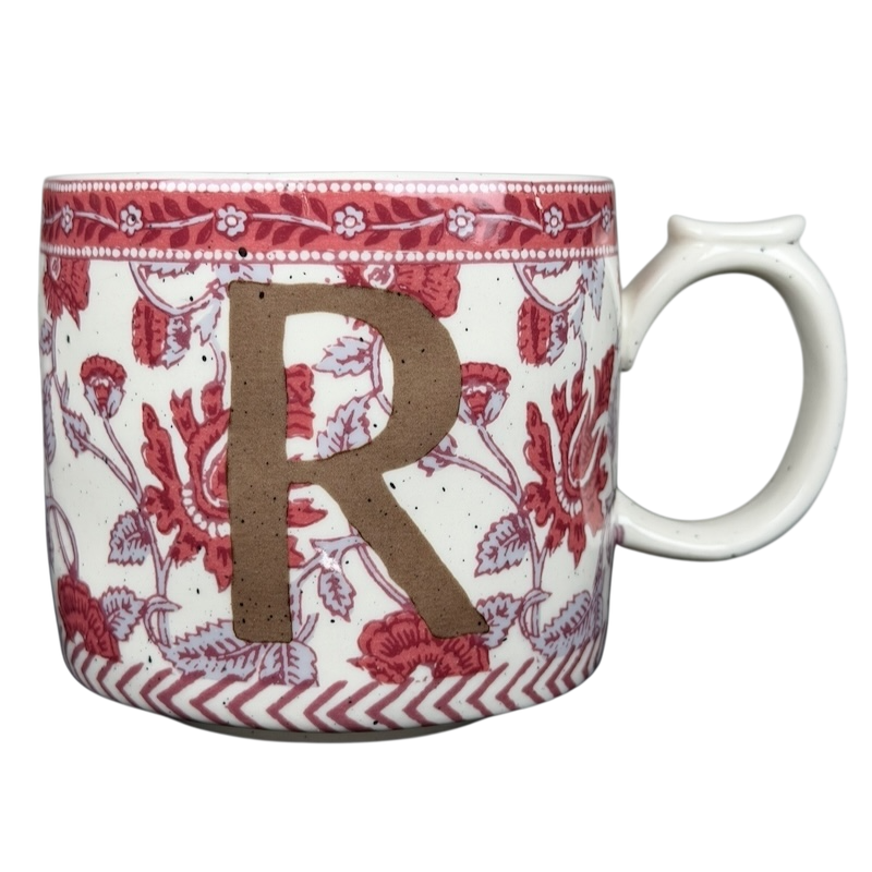Blockprint Letter "R" Monogram Initial Floral Mug Anthropologie