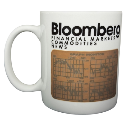 Bloomberg heat changing vintage mug featuring financial market graphs and data design