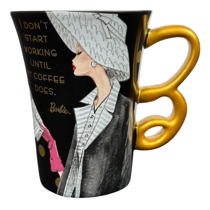 Barbie I Don't Start Working Until My Coffee Does 3D Figural B Handle Mug Hallmark