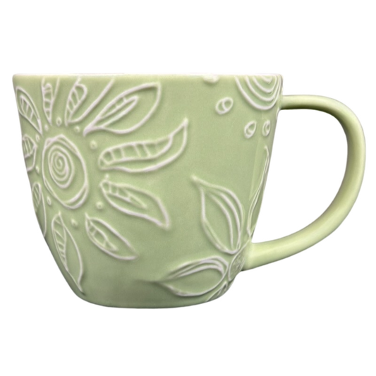 Embossed Flowers Leaves And Hearts Green 12oz Mug 2006 Starbucks