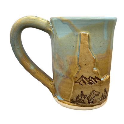 Idaho Fish Trees And Mountains 3D Embossed Mug Hen House Pottery