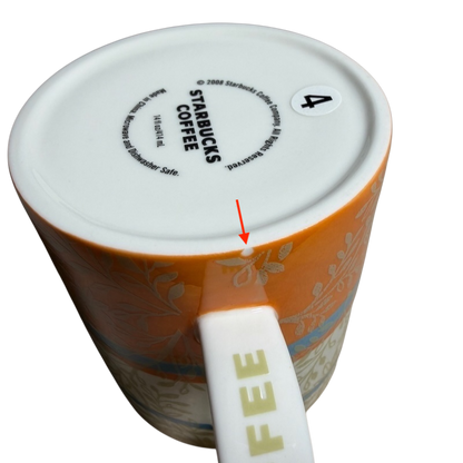 Zen Leaves Orange Floral Pattern 14oz Mug 2008 Starbucks