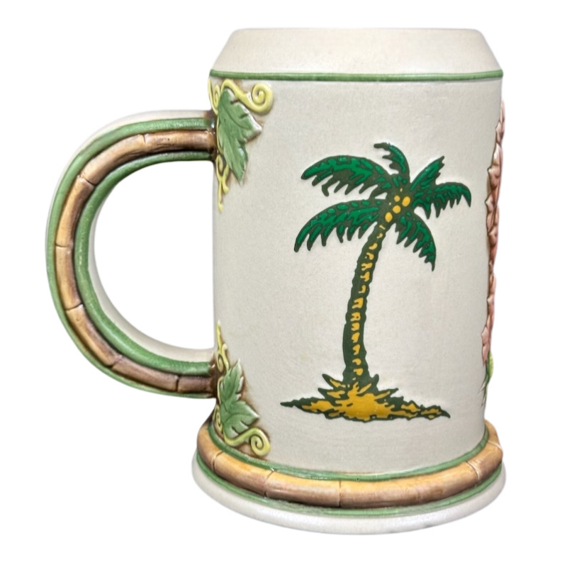 Sailfish Palm Tree And Lei 3D Embossed Bamboo Handle Stein Tommy Bahama