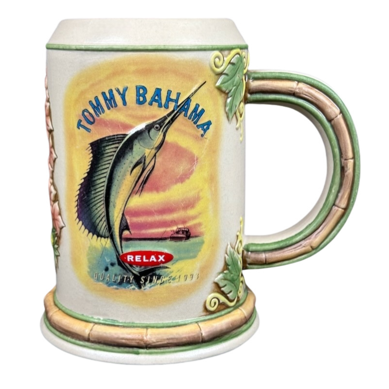 Sailfish Palm Tree And Lei 3D Embossed Bamboo Handle Stein Tommy Bahama