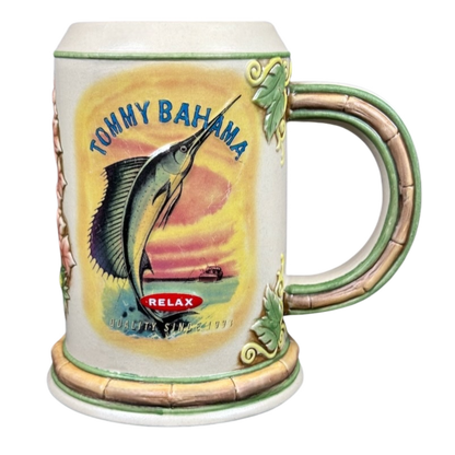 Sailfish Palm Tree And Lei 3D Embossed Bamboo Handle Stein Tommy Bahama