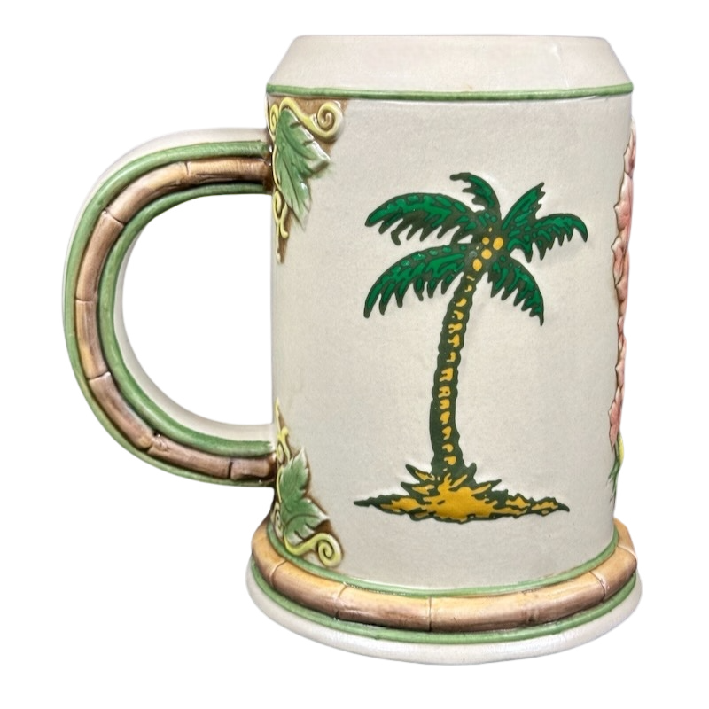 Sailfish Palm Tree And Lei 3D Embossed Bamboo Handle Stein Tommy Bahama