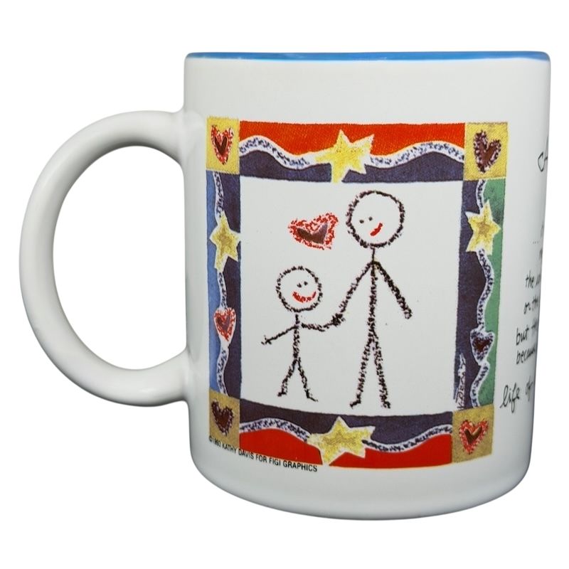 A Hundred Years From Now mug with colorful stick figure art and heartfelt message for meaningful gifting